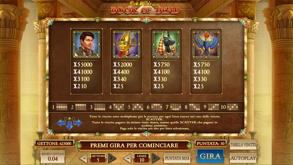 Slot machine Book of Dead con simboli egiziani